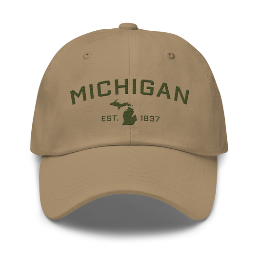 'Michigan EST 1837' Dad Hat (Athletic Font) | Army Green