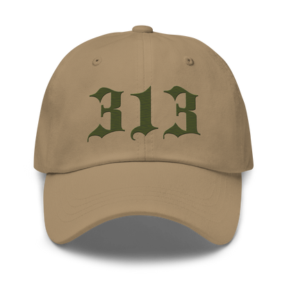 Detroit '313' Dad Hat (Old English Font) | Army Green