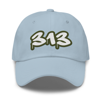 Detroit '313' Dad Hat (Army Green Tag Font)