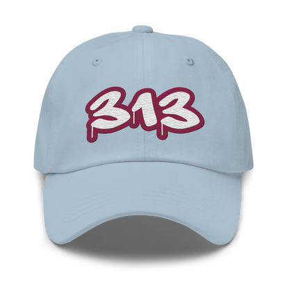 Detroit '313' Dad Hat (Ruby Red Tag Font)