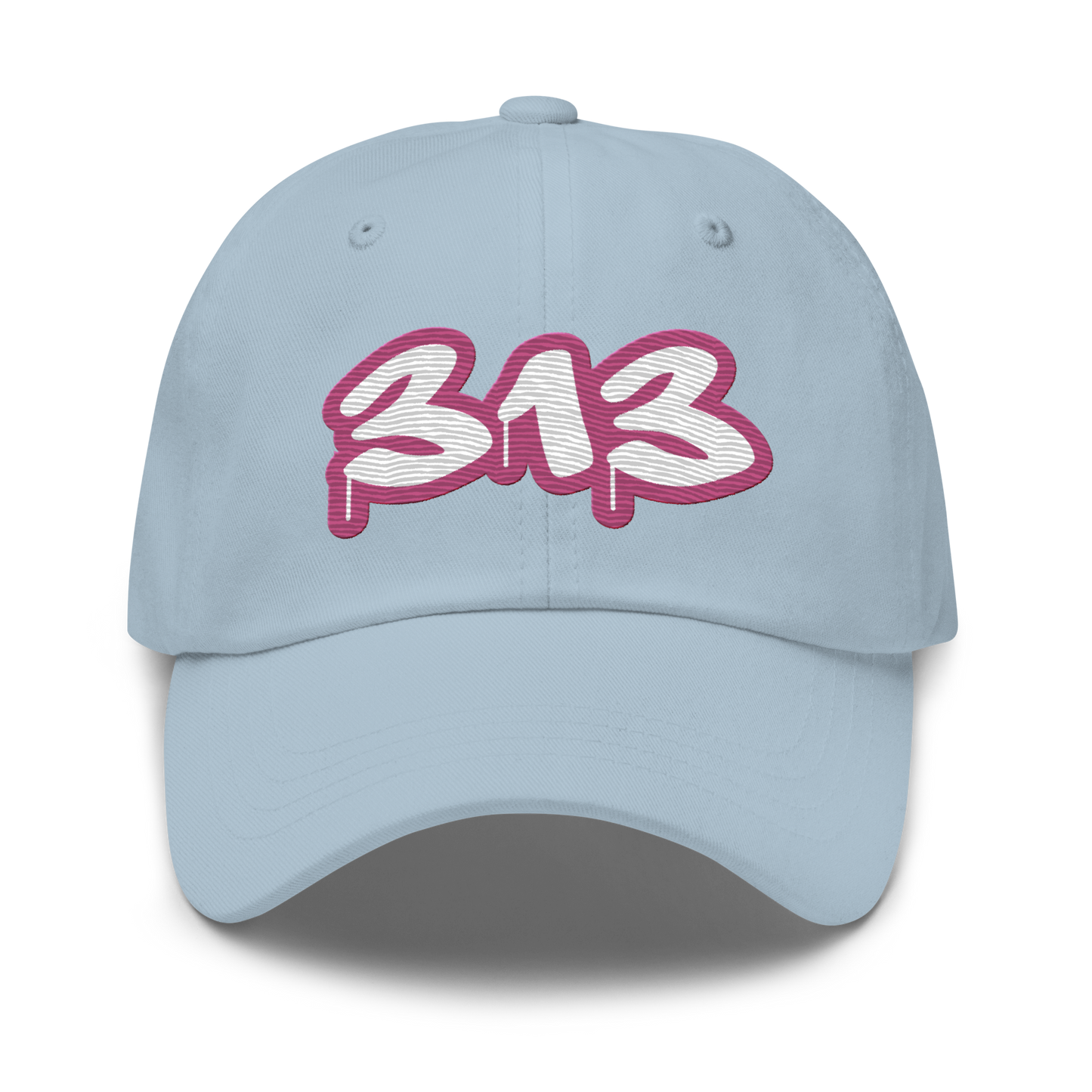 Detroit '313' Dad Hat (Apple Blossom Pink Tag Font)