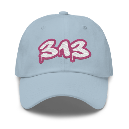 Detroit '313' Dad Hat (Apple Blossom Pink Tag Font)