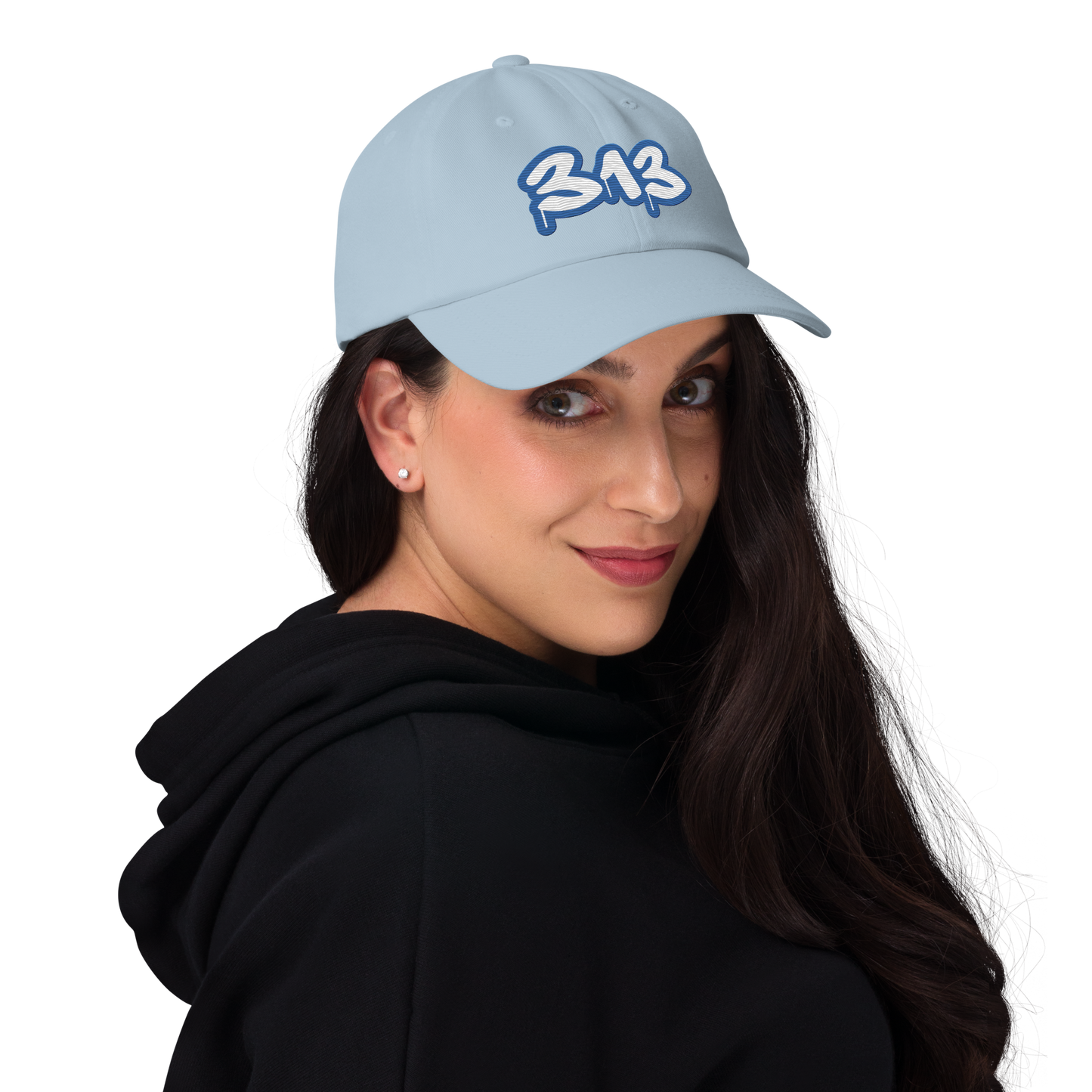 Detroit '313' Dad Hat (Motor Town Blue Tag Font)