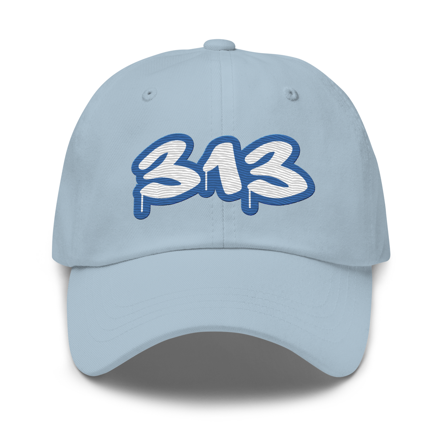 Detroit '313' Dad Hat (Motor Town Blue Tag Font)