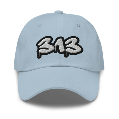 Detroit '313' Dad Hat (White/Black Tag Font)