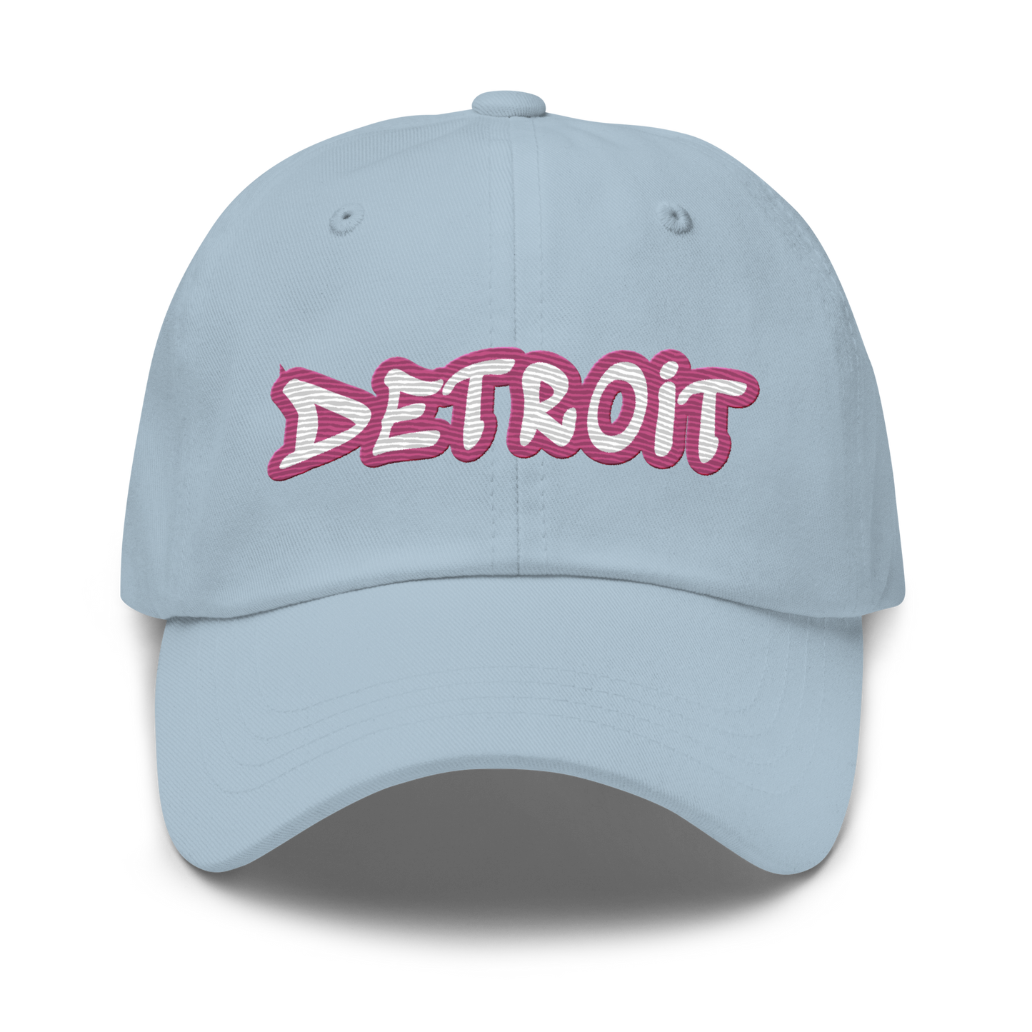 'Detroit' Dad Hat (Apple Blossom Pink Tag Font)