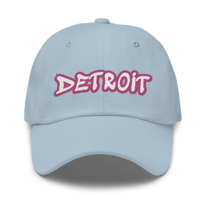 'Detroit' Dad Hat (Apple Blossom Pink Tag Font)