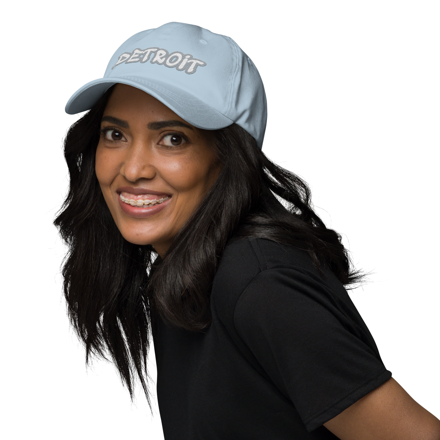 'Detroit' Dad Hat (Silver Tag Font)