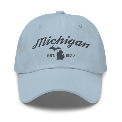 'Michigan EST 1837' Dad Hat (Script Font) | Iron Ore Grey