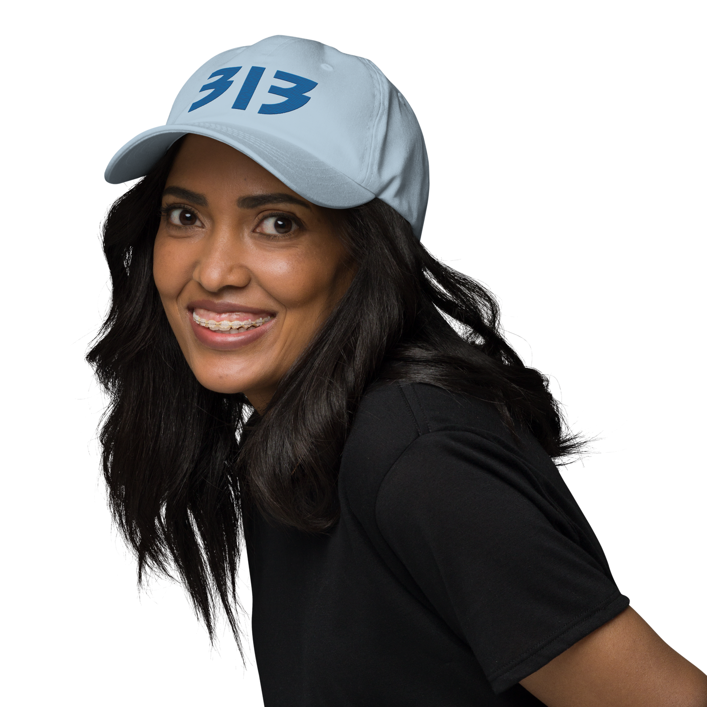 Detroit '313' Dad Hat (Glam Rock Font) | Azure