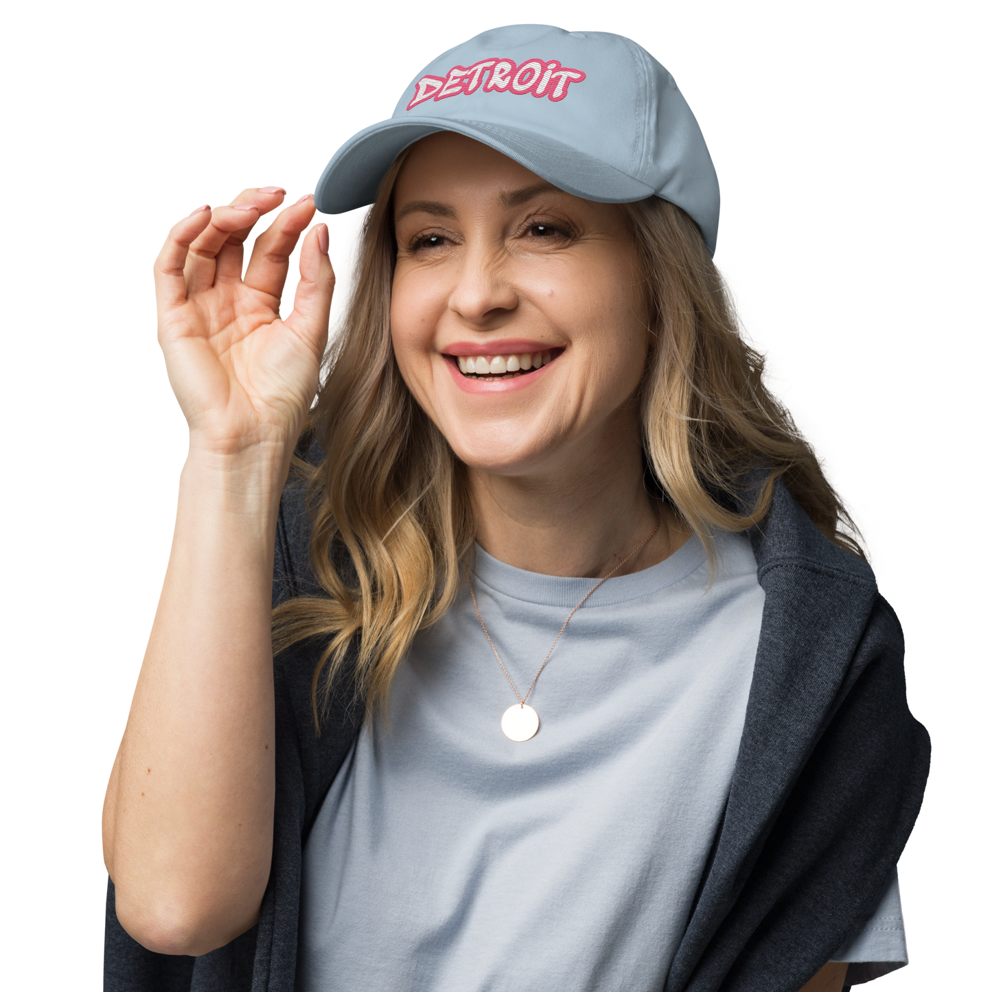 'Detroit' Dad Hat (Rhodochrosite Pink Tag Font)