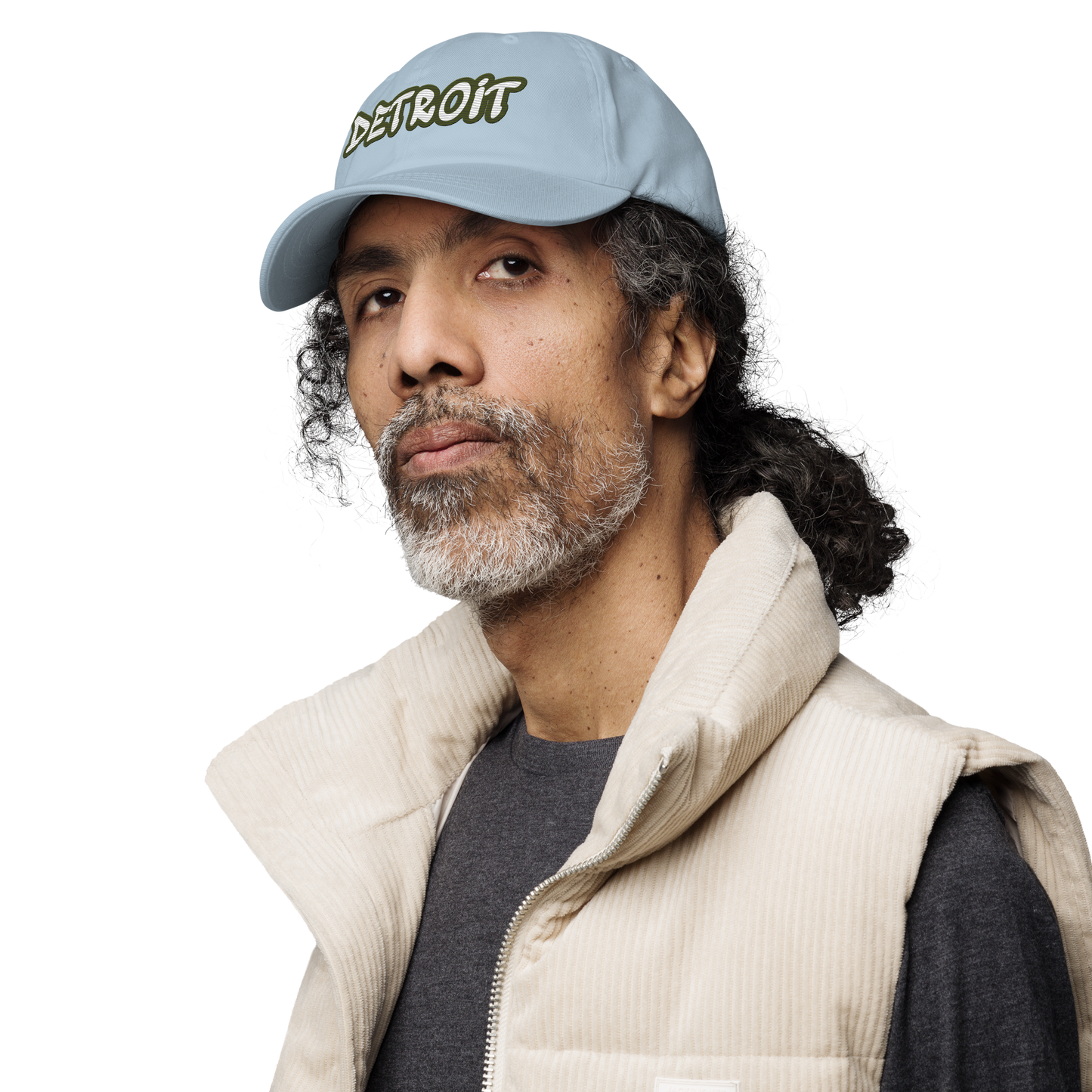 'Detroit' Dad Hat (Army Green Tag Font)