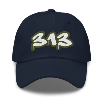 Detroit '313' Dad Hat (Army Green Tag Font)