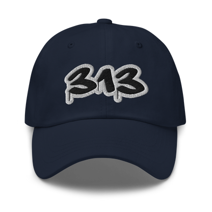 Detroit '313' Dad Hat (Black/White Tag Font)