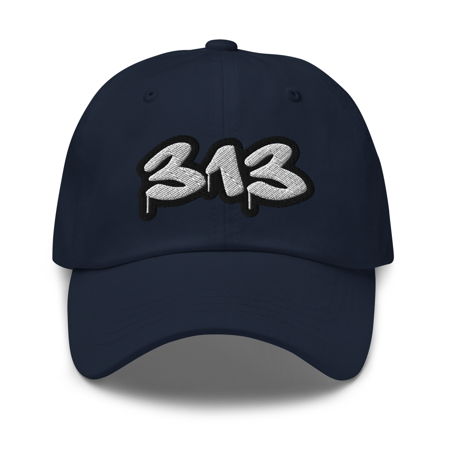 Detroit '313' Dad Hat (White/Black Tag Font)