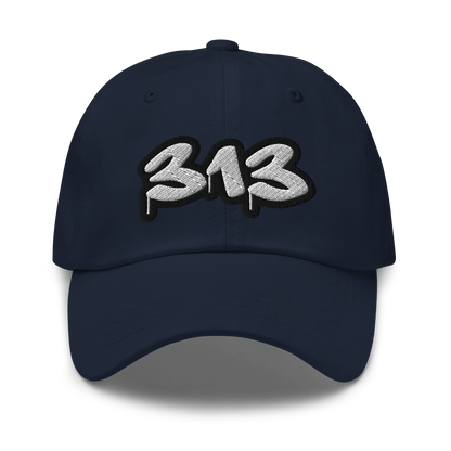 Detroit '313' Dad Hat (White/Black Tag Font)