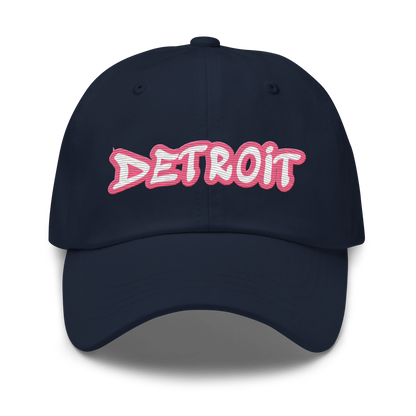 'Detroit' Dad Hat (Rhodochrosite Pink Tag Font)