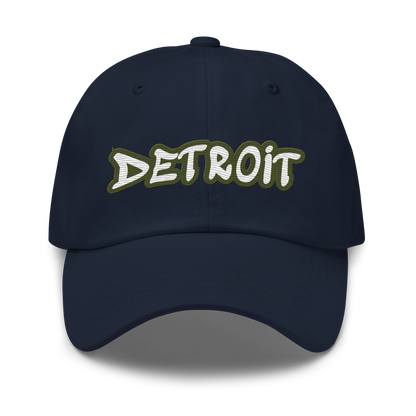 'Detroit' Dad Hat (Army Green Tag Font)