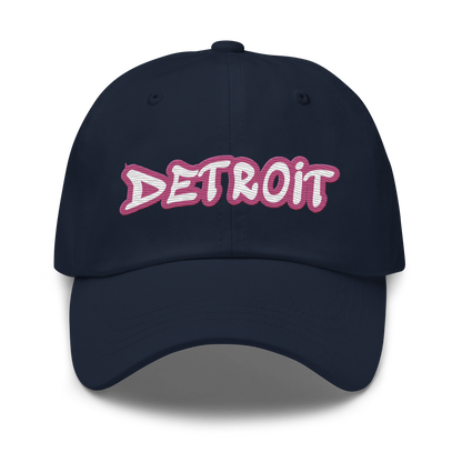 'Detroit' Dad Hat (Apple Blossom Pink Tag Font)