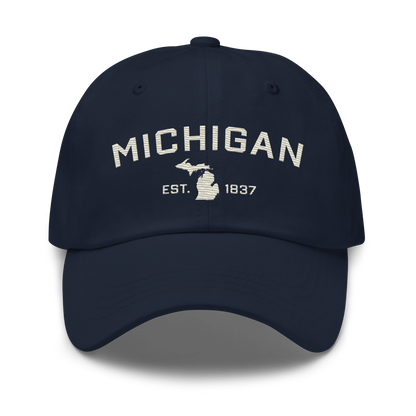 'Michigan EST 1837' Dad Hat (Athletic Font) | Ivory White