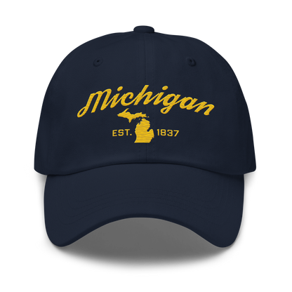 'Michigan EST 1837' Dad Hat (Script Font) | Gold