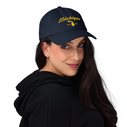 'Michigan EST 1837' Dad Hat (Script Font) | Gold