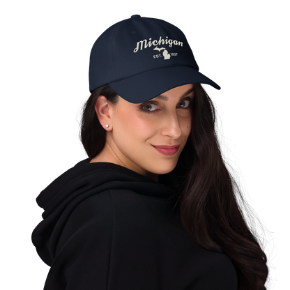 'Michigan EST 1837' Dad Hat (Script Font) | Ivory White