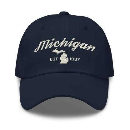 'Michigan EST 1837' Dad Hat (Script Font) | Ivory White