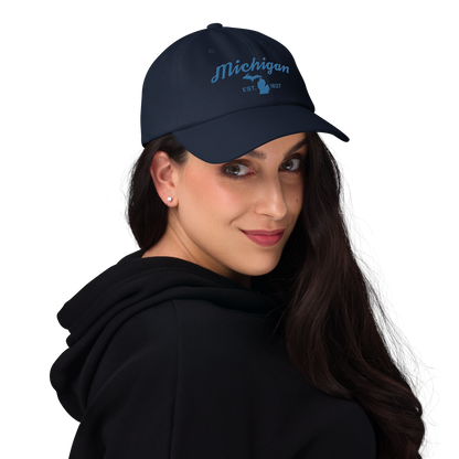 'Michigan EST 1837' Dad Hat (Script Font) | Superior Blue