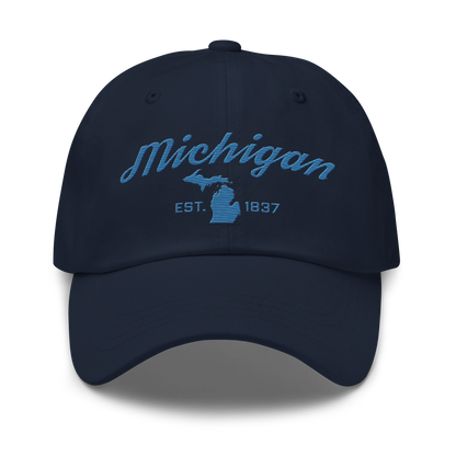 'Michigan EST 1837' Dad Hat (Script Font) | Superior Blue