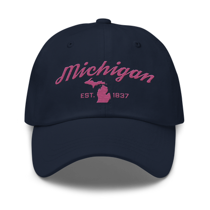 'Michigan EST 1837' Dad Hat (Script Font) | Apple Blossom Pink