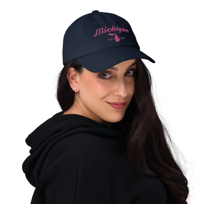 'Michigan EST 1837' Dad Hat (Script Font) | Apple Blossom Pink