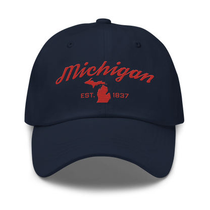 'Michigan EST 1837' Dad Hat (Script Font) | Aliform Red