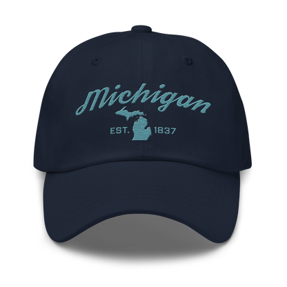 'Michigan EST 1837' Dad Hat (Script Font) | Huron Blue