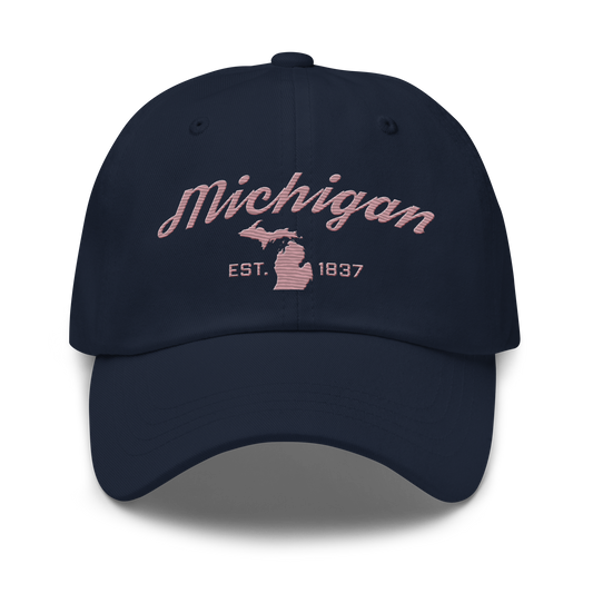 'Michigan EST 1837' Dad Hat (Script Font) | Cherry Blossom Pink