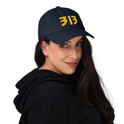 Detroit '313' Dad Hat (Glam Rock Font) | Maize