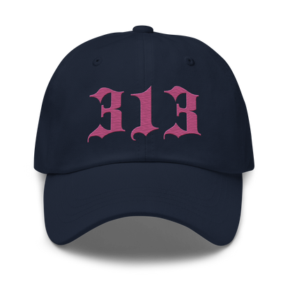 Detroit '313' Dad Hat (Old English Font) | Apple Blossom Pink