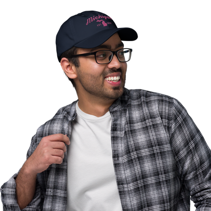 'Michigan EST 1837' Dad Hat (Script Font) | Apple Blossom Pink