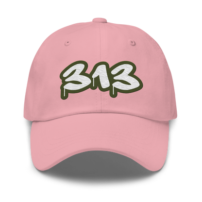 Detroit '313' Dad Hat (Army Green Tag Font)