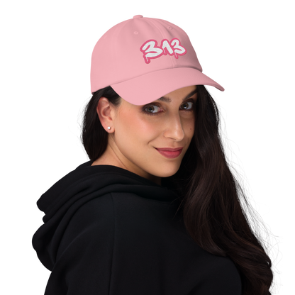 Detroit '313' Dad Hat (Rhodochrosite Pink Tag Font)