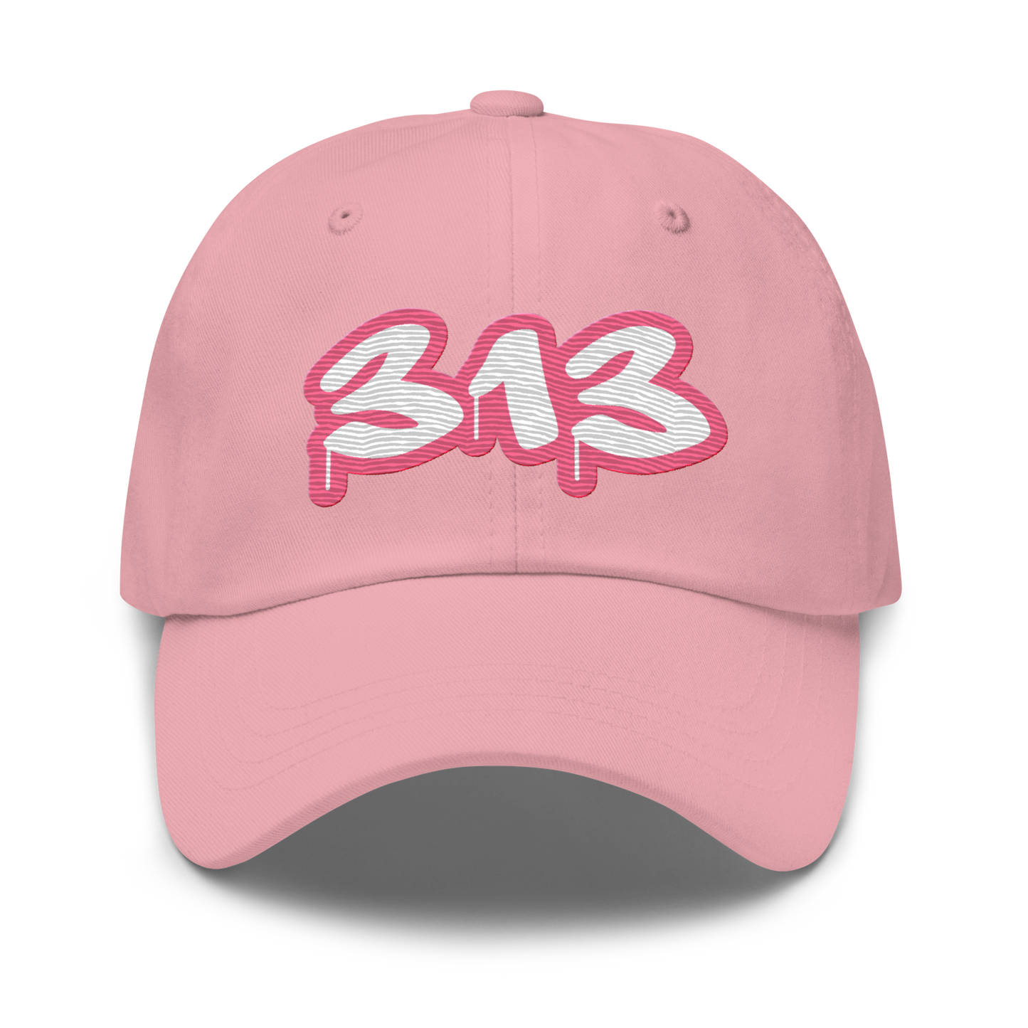 Detroit '313' Dad Hat (Rhodochrosite Pink Tag Font)