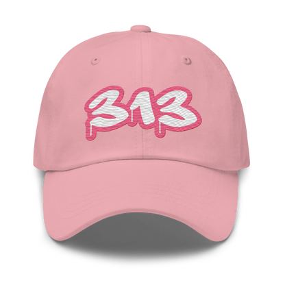 Detroit '313' Dad Hat (Rhodochrosite Pink Tag Font)