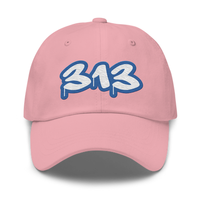 Detroit '313' Dad Hat (Motor Town Blue Tag Font)