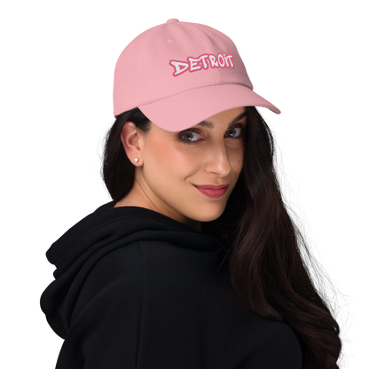 'Detroit' Dad Hat (Rhodochrosite Pink Tag Font)