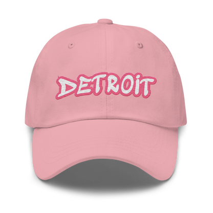 'Detroit' Dad Hat (Rhodochrosite Pink Tag Font)