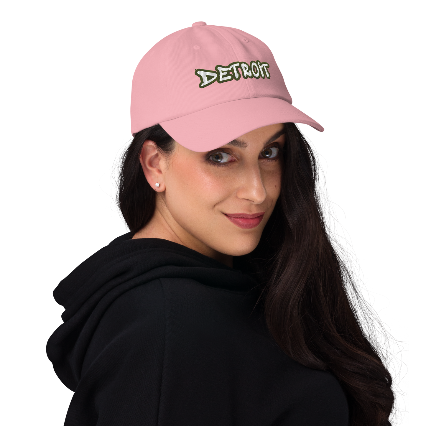 'Detroit' Dad Hat (Army Green Tag Font)