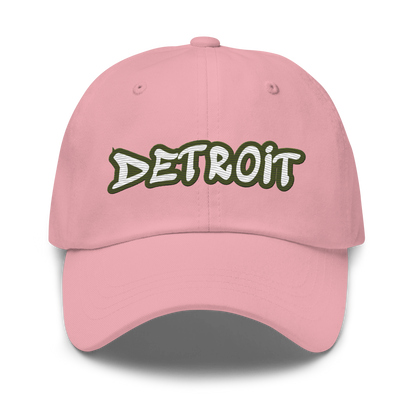 'Detroit' Dad Hat (Army Green Tag Font)