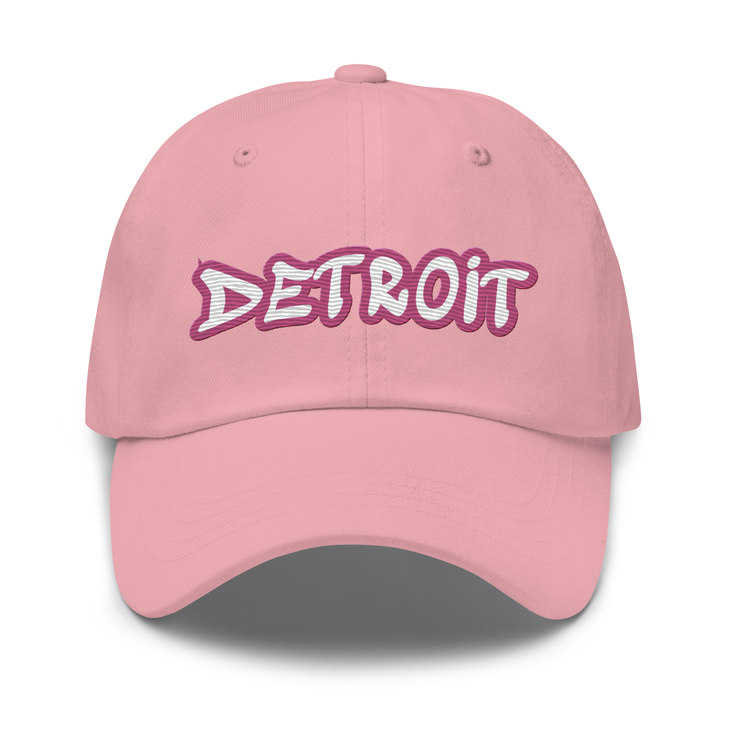 'Detroit' Dad Hat (Apple Blossom Pink Tag Font)