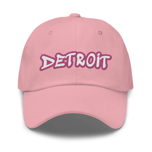 'Detroit' Dad Hat (Apple Blossom Pink Tag Font)