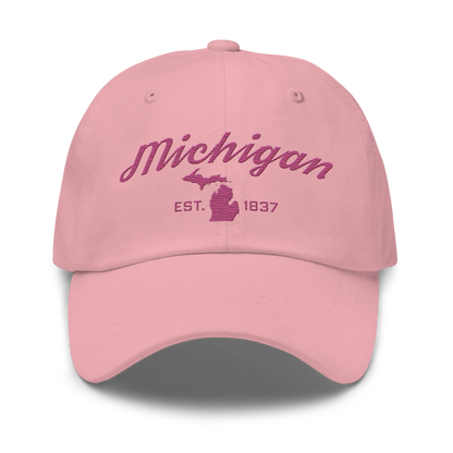 'Michigan EST 1837' Dad Hat (Script Font) | Apple Blossom Pink